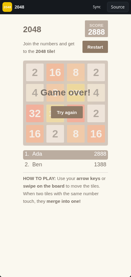 2048: scores