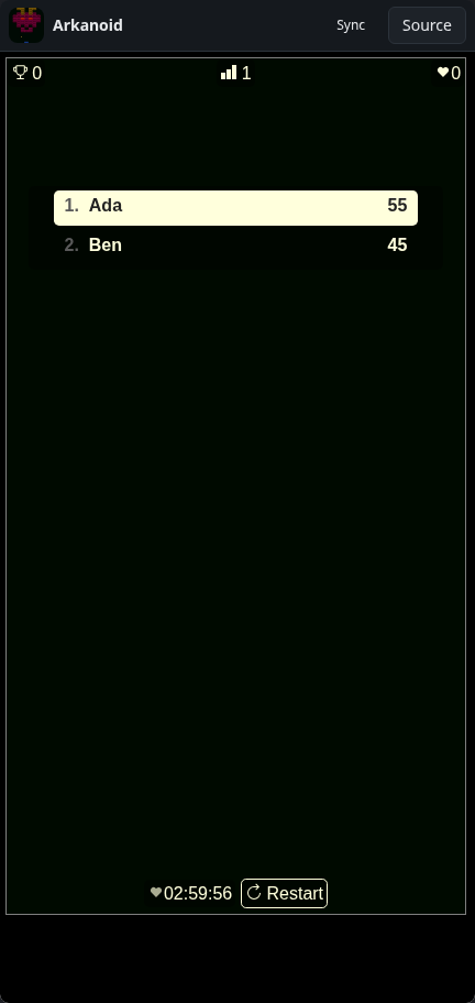 Arkanoid: scoreboard