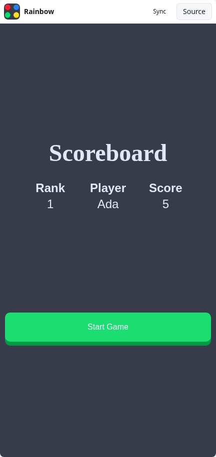 Rainbow: scoreboard