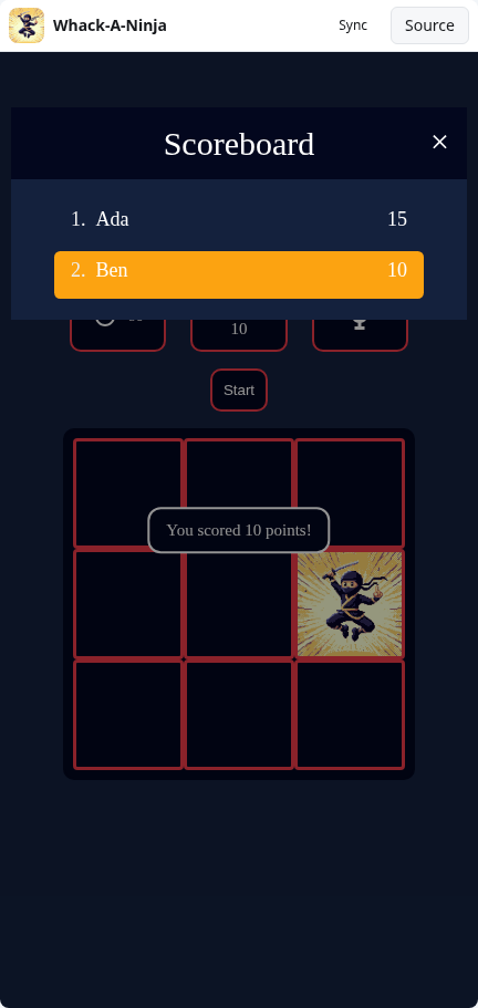 Whack-A-Ninja: scoreboard
