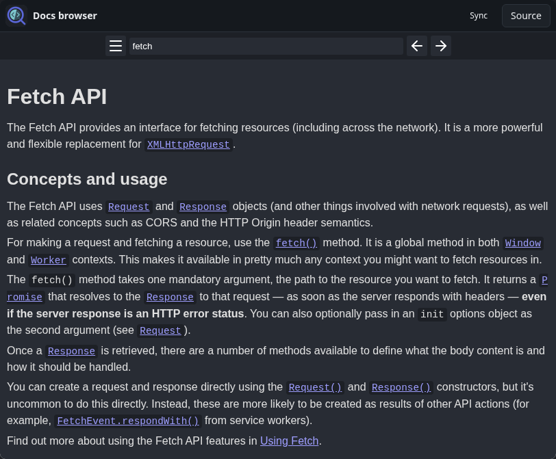 Docs browser: page