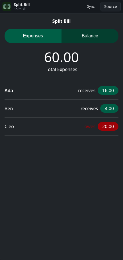 Split Bill: balance