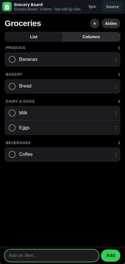 Grocery Board: list