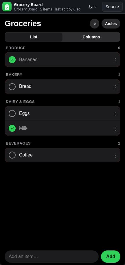 Grocery Board: ticked