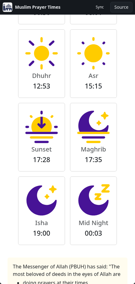 Muslim Prayer Times: december