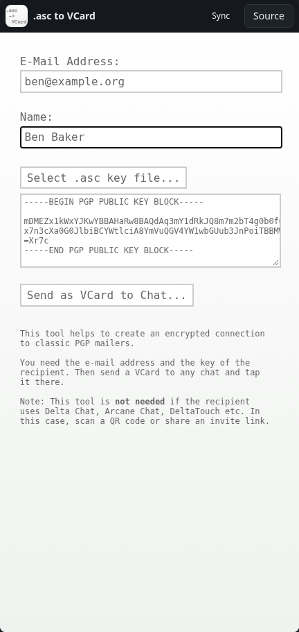 .asc to VCard: form