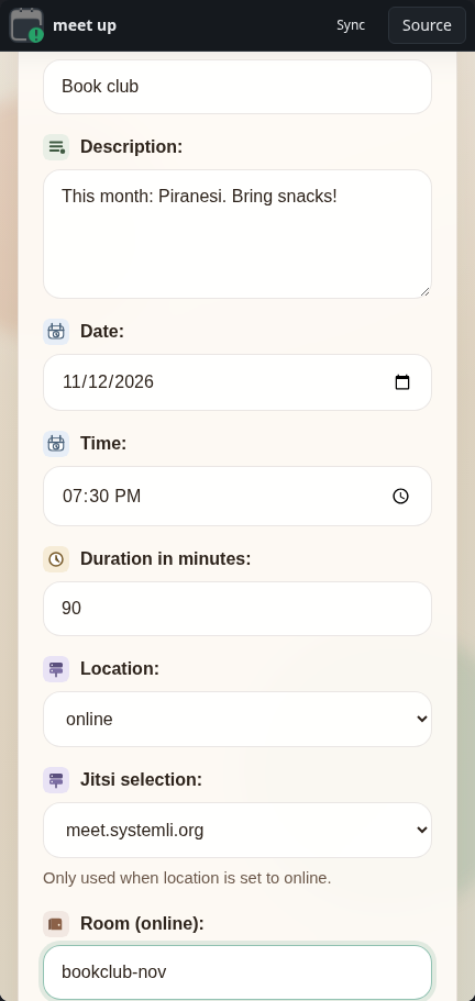 meet up: form