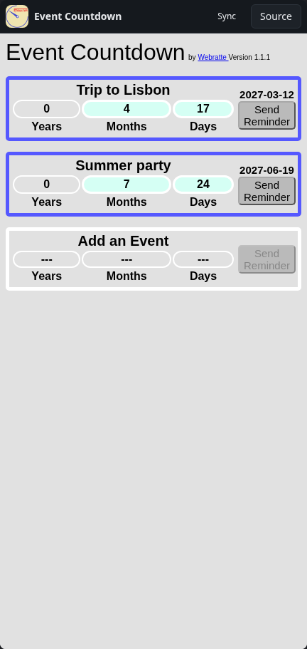 Event Countdown: countdowns