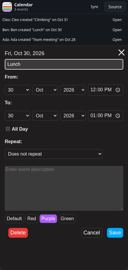 Calendar: event