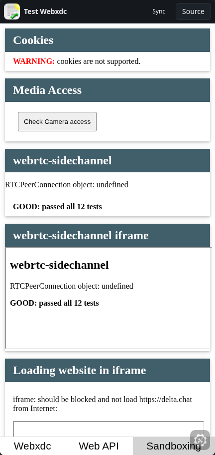 Test Webxdc: sandbox